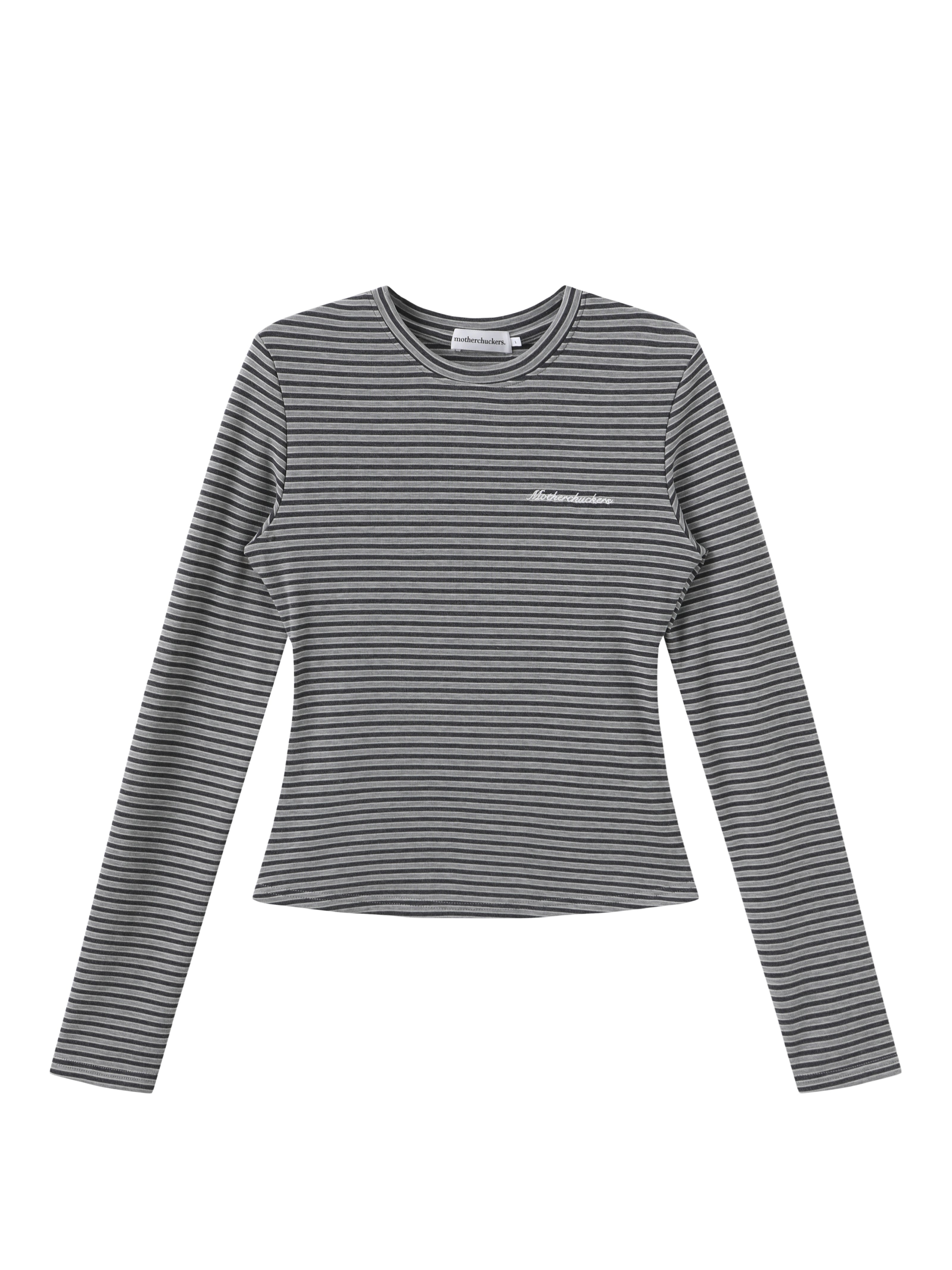 Steel Blue Stripes Fitted Long Sleeve Top