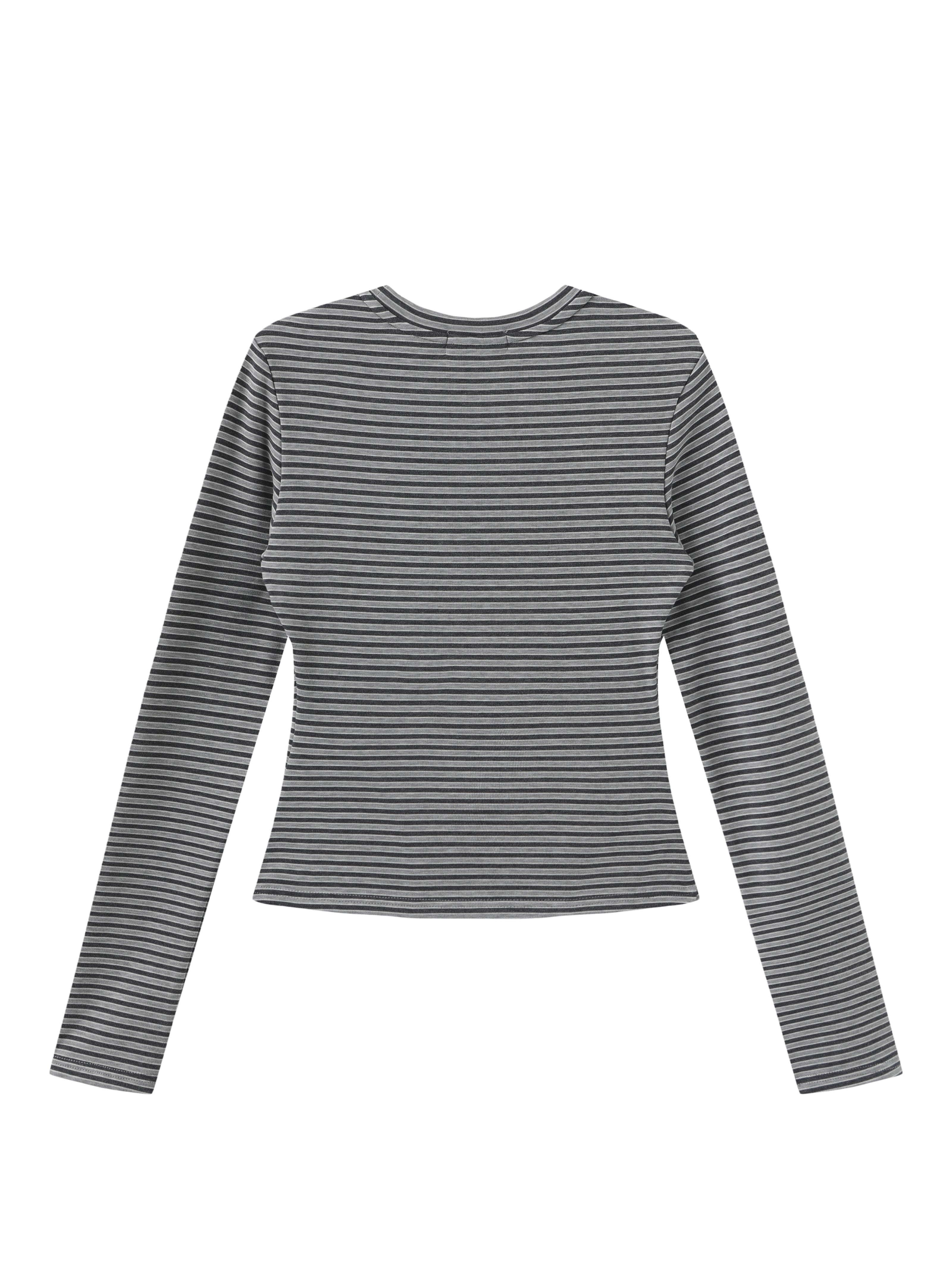 Steel Blue Stripes Fitted Long Sleeve Top