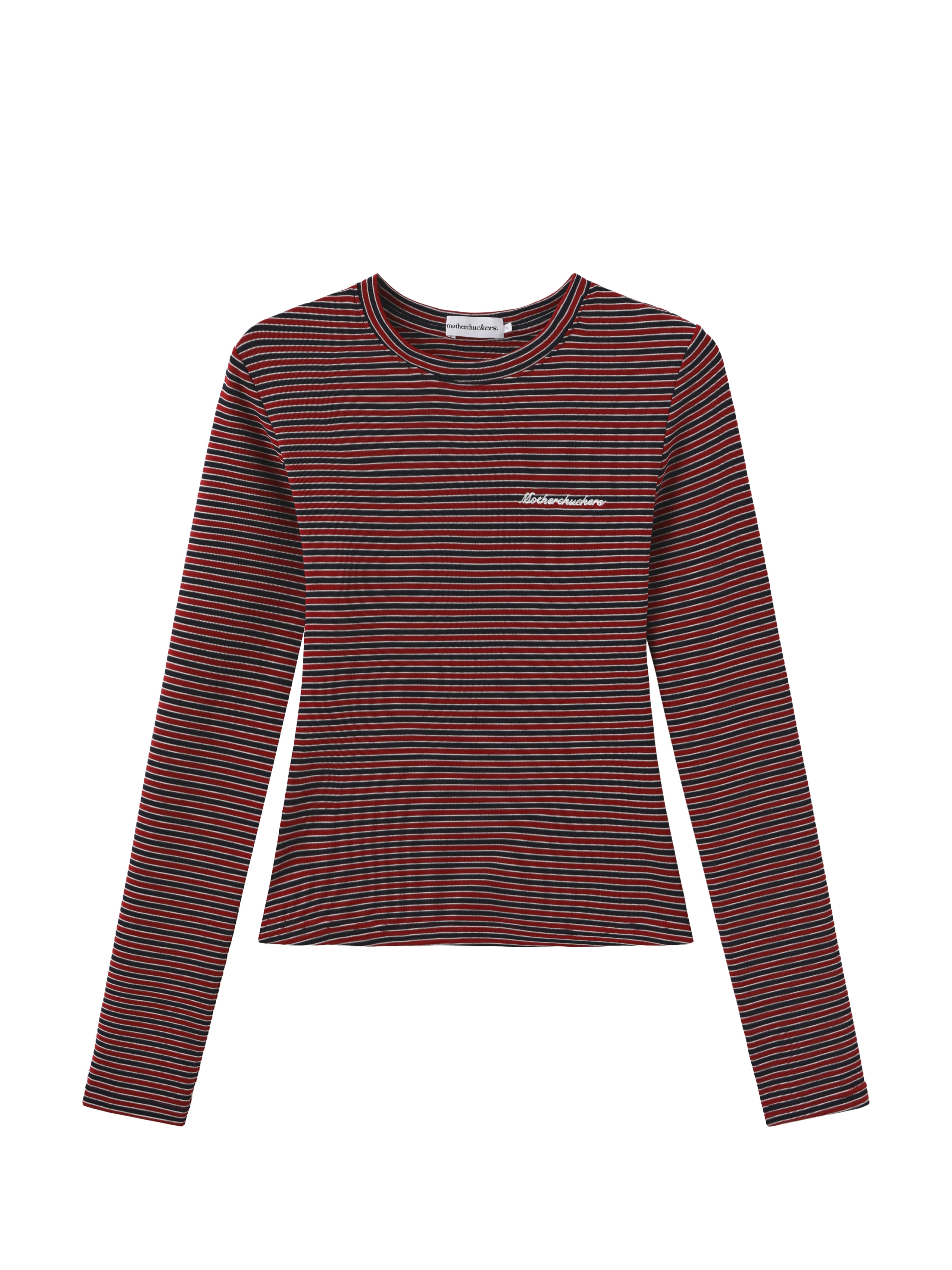 Navy Red Stripes Fitted Long Sleeve Top