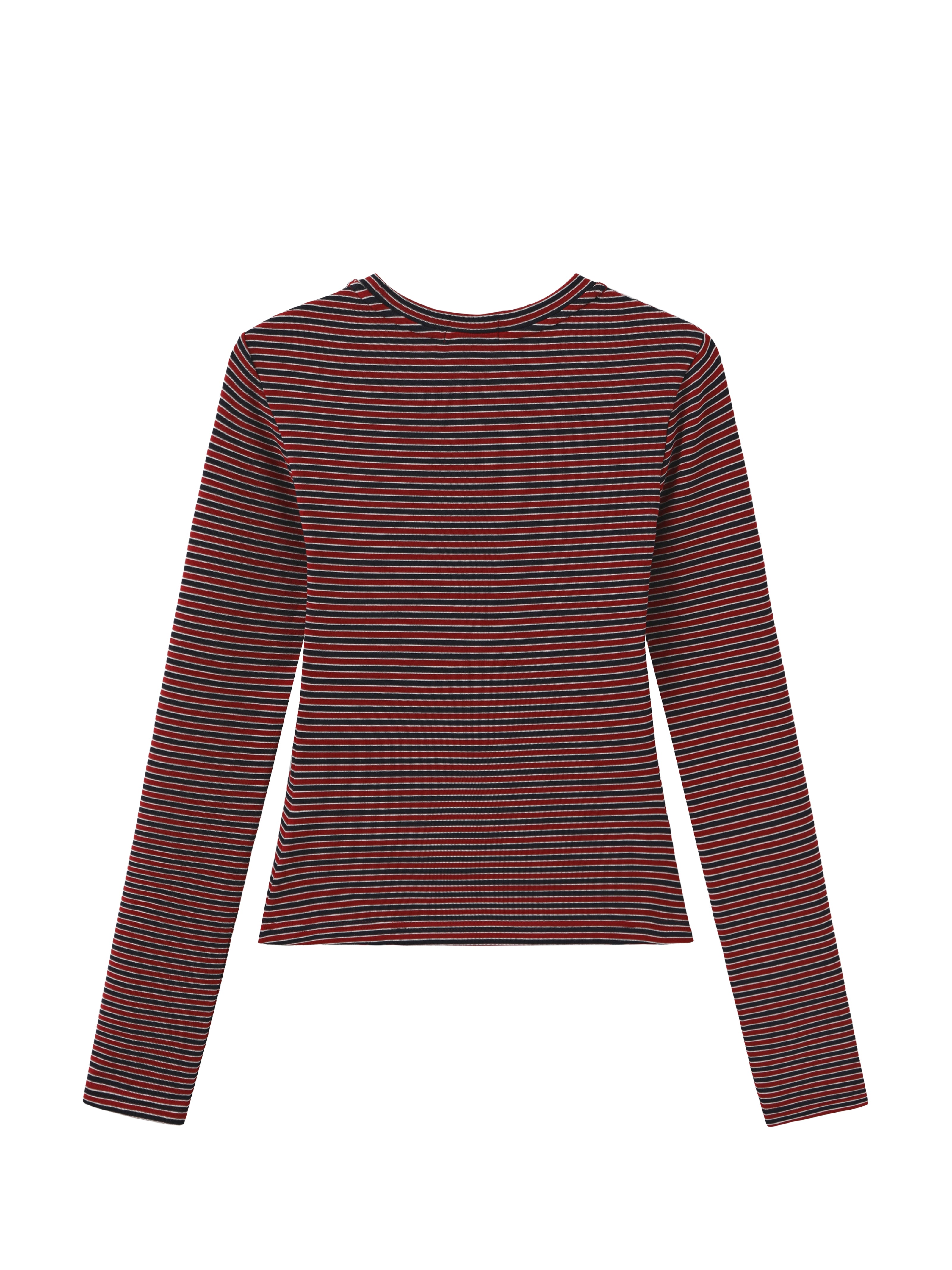 Navy Red Stripes Fitted Long Sleeve Top