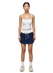 Navy Double Waistband Pleated Skirt