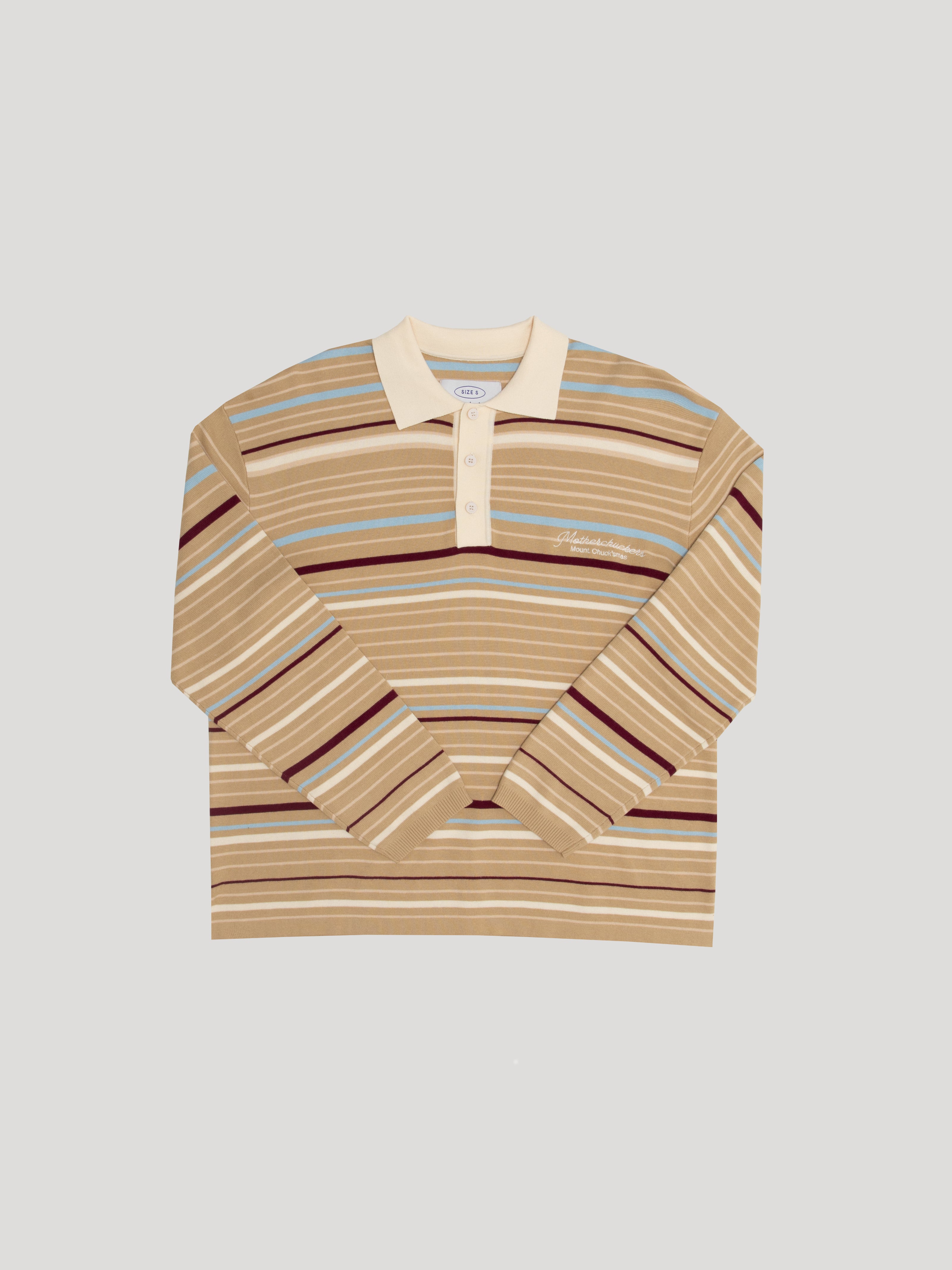 Khaki Multi Gone on Stripe Long Sleeve Polo