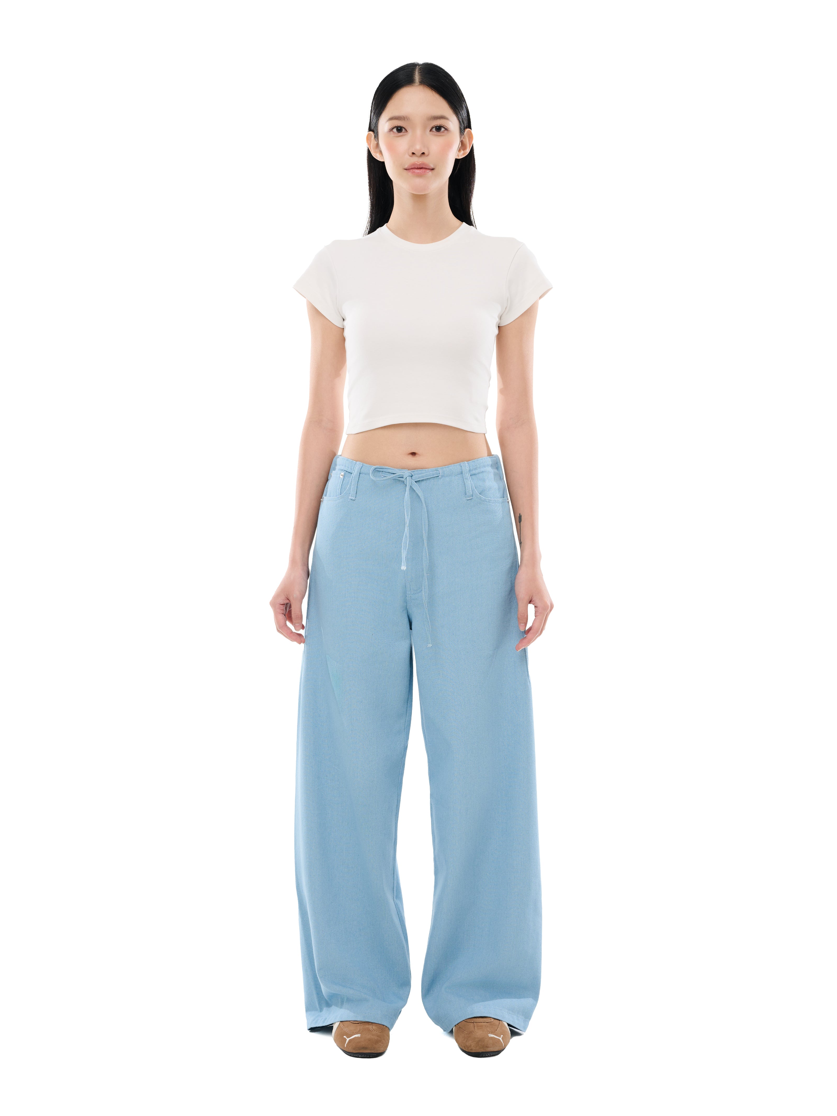 Vintage Blue Drawstring Baggy Jeans