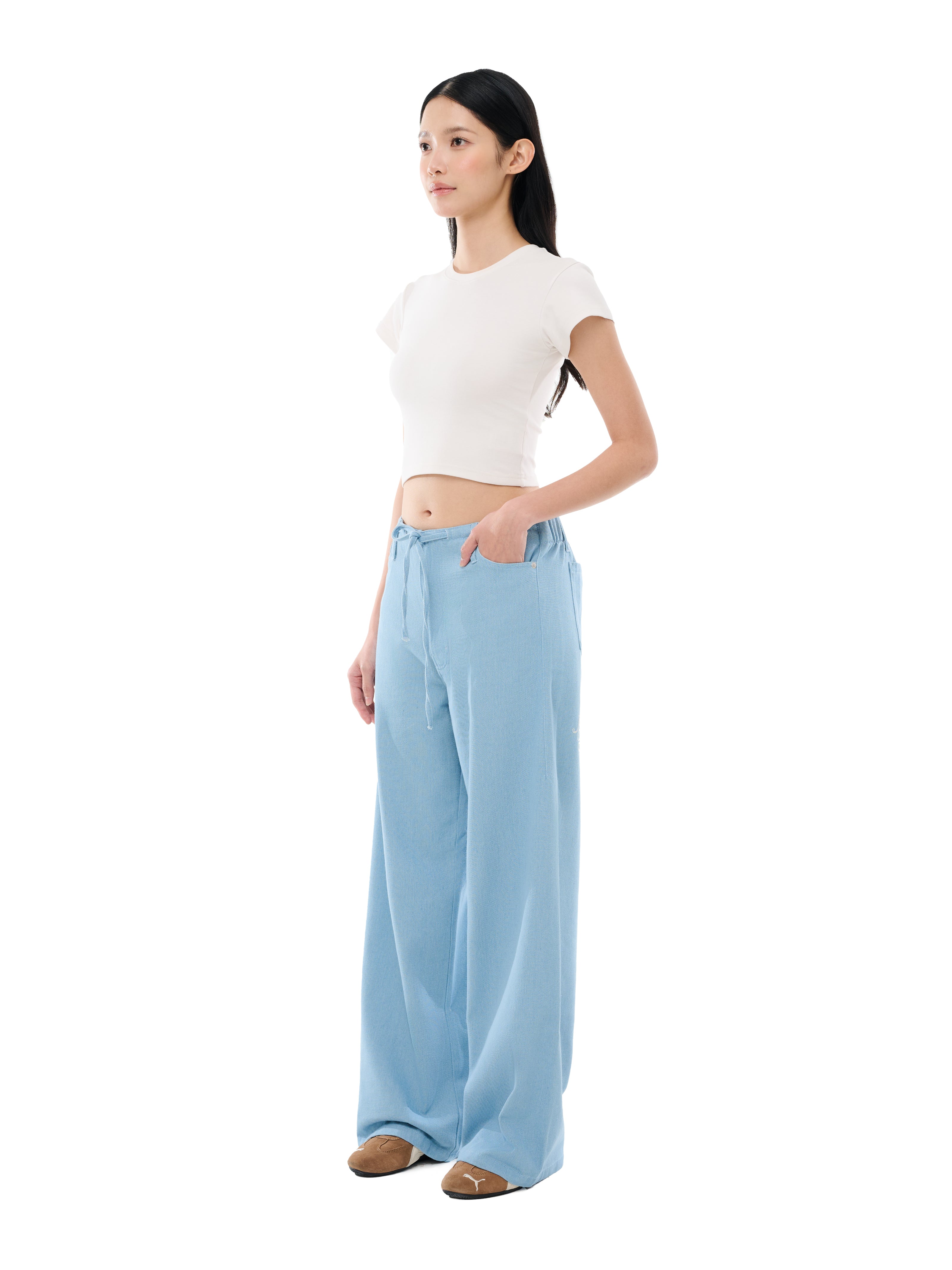 Vintage Blue Drawstring Baggy Jeans