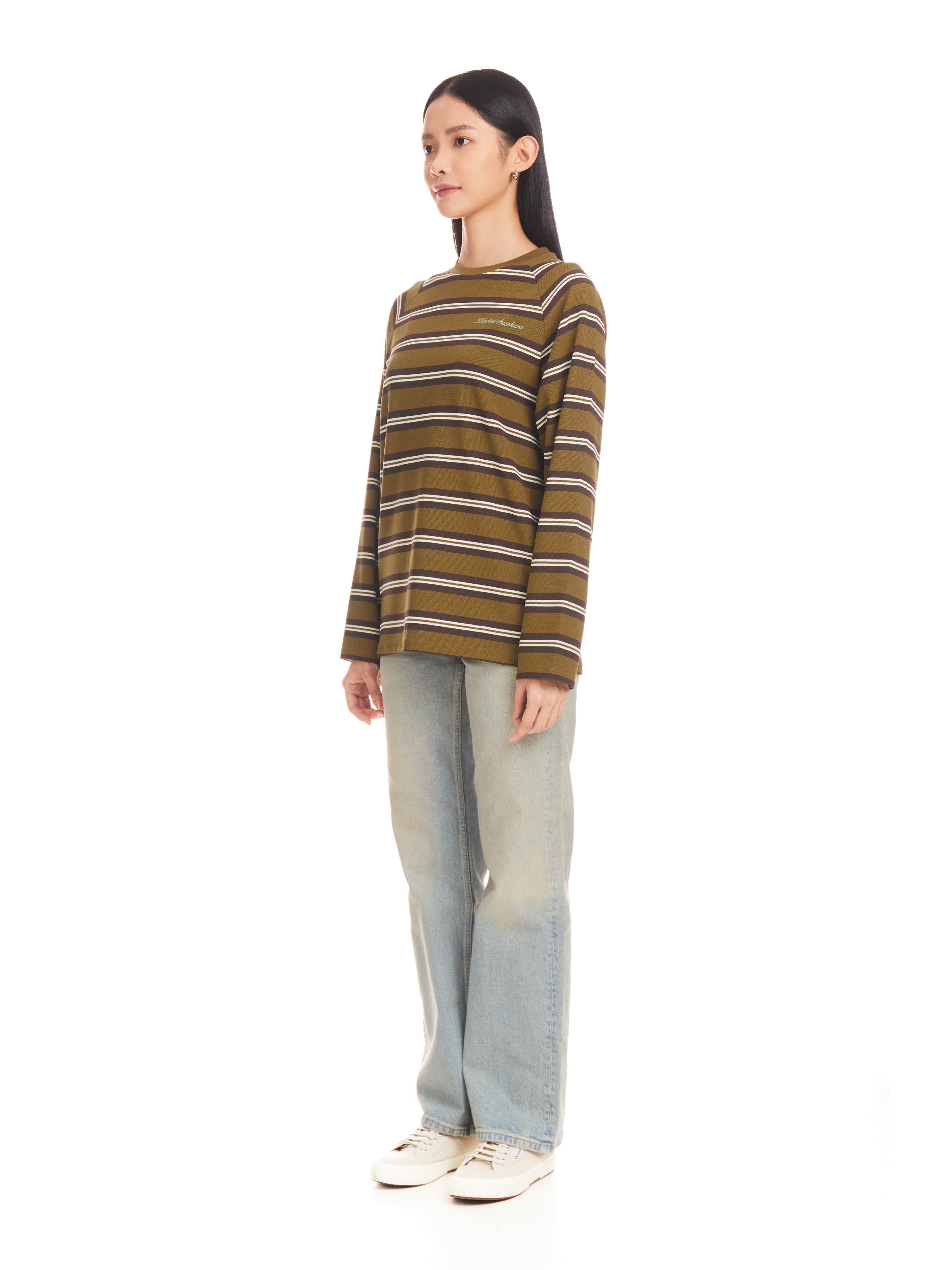 Hunter Green Striped Long Sleeve Tee