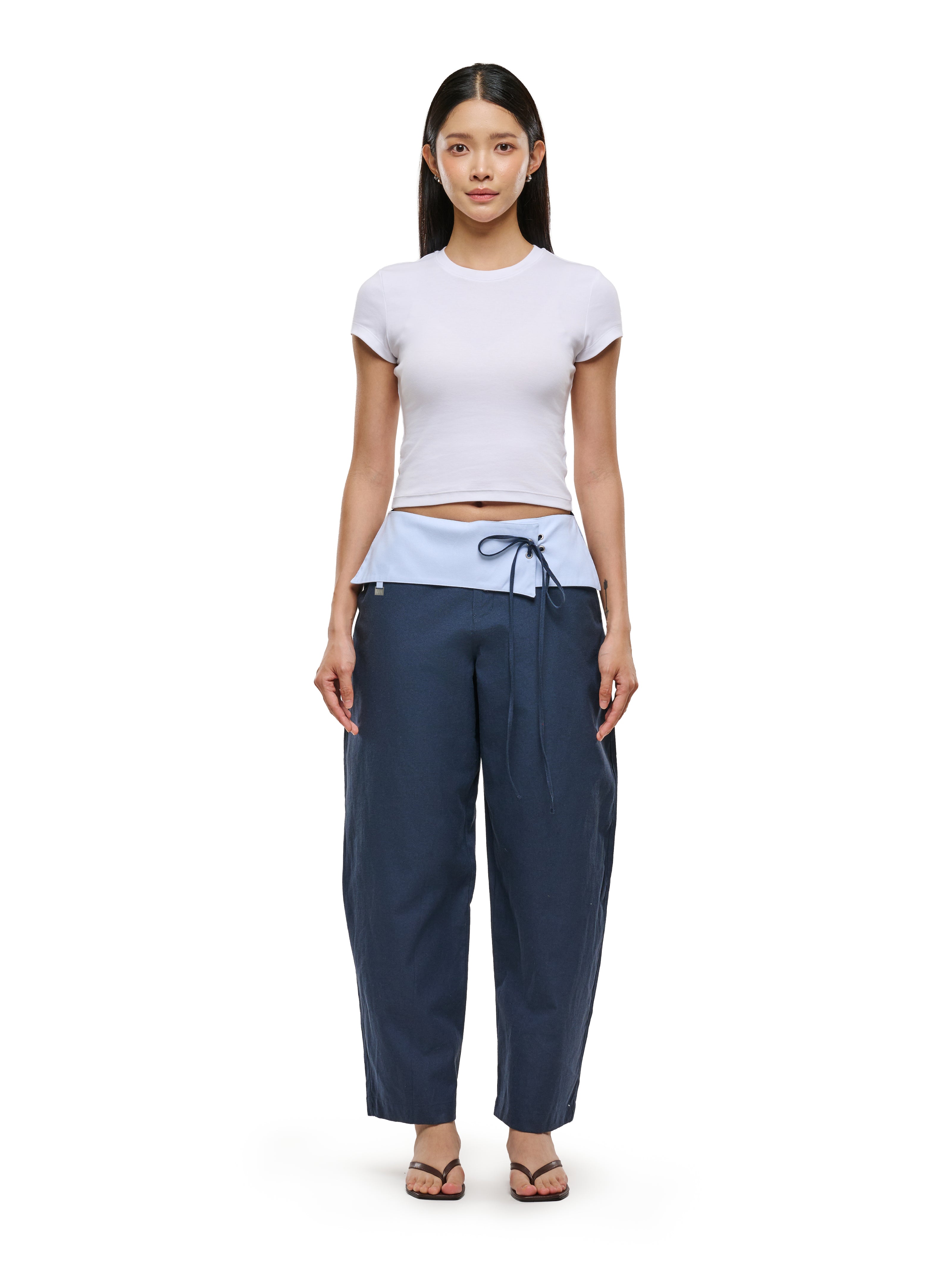 Navy Foldover Pants
