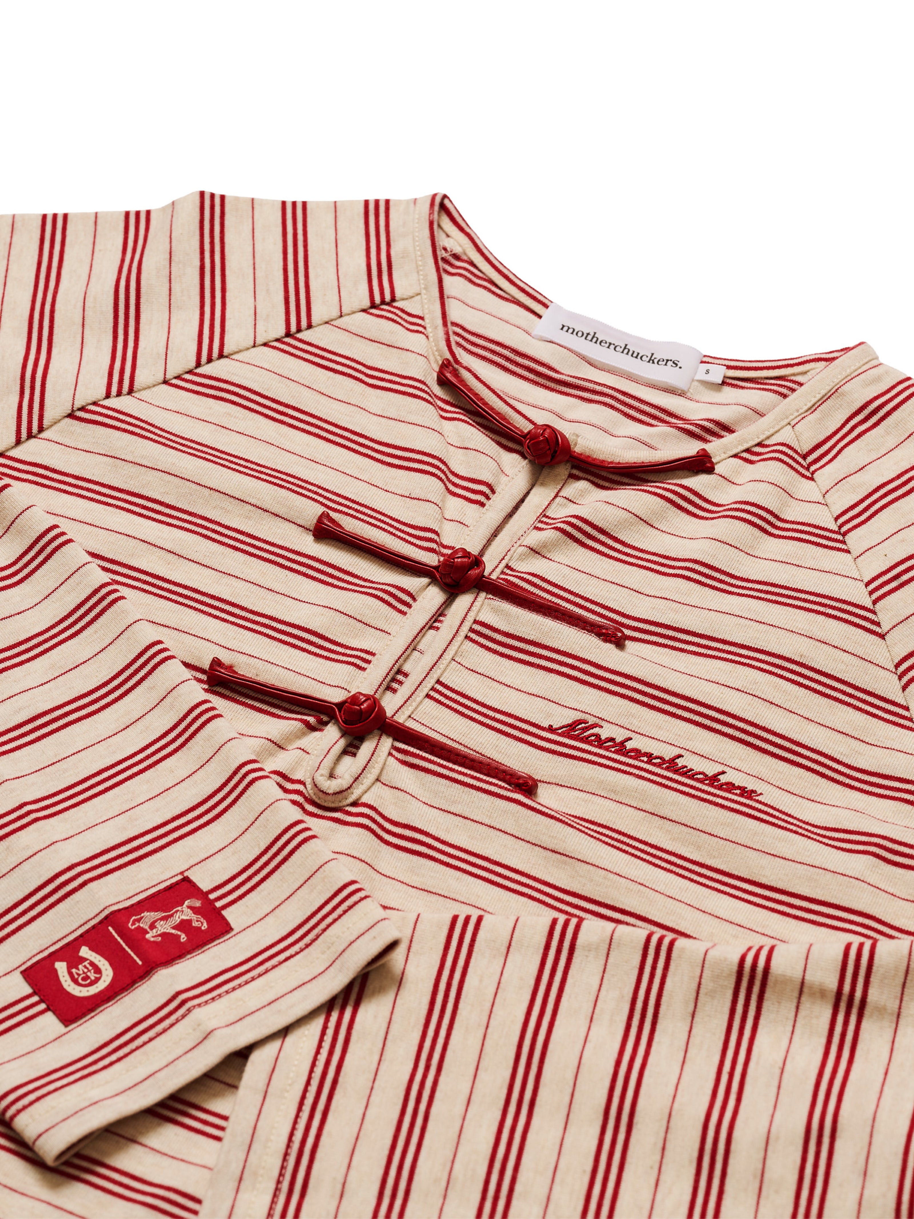 Rouge Stripes Knot Henley Long Sleeve Top