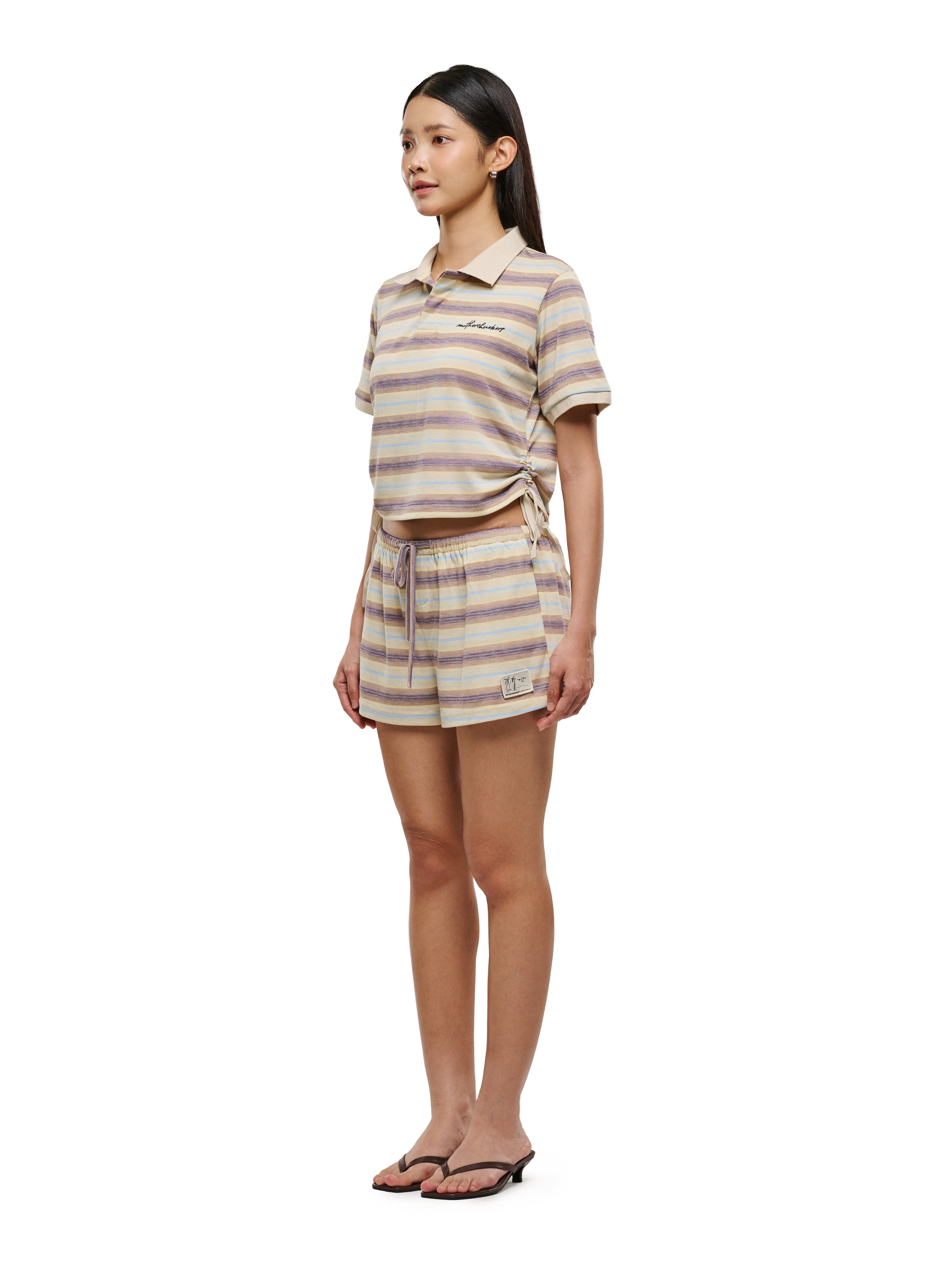 Oat Stripes Snatched Drawstring Polo
