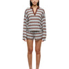 Brown Stripes Long Sleeve Drawstring Polo