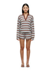 Brown Stripes Long Sleeve Drawstring Polo
